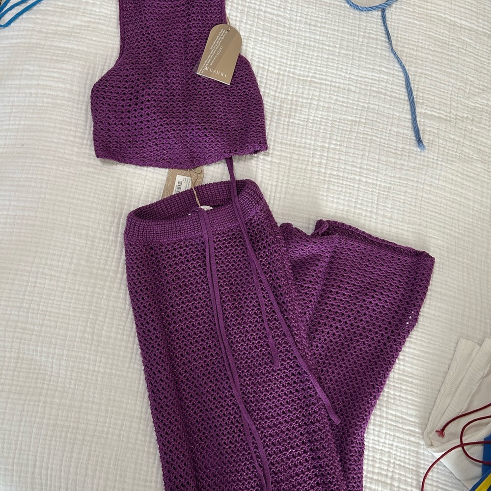Meshki Purple Crochet Maxi Dress Set